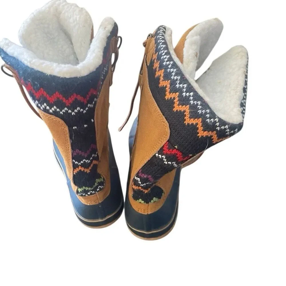 Khombu winter boots size 10 Kristie leather and man made upper faux fur blue red